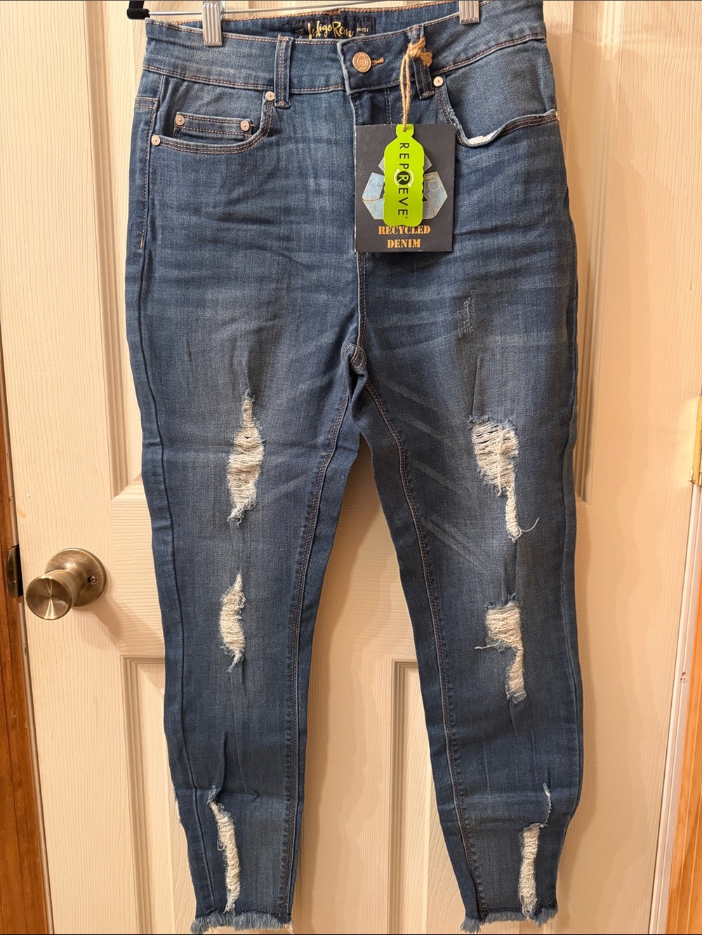 Indigo Rein Crop High Rise Distressed Jeans